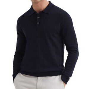 REISS Trafford Merino Wool Slim Fit Long Sleeve Polo Shirt